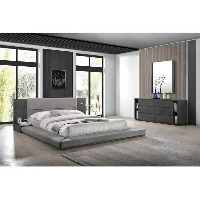 Modern Upholstered Platform Bed (Gray, Queen) - Brand New