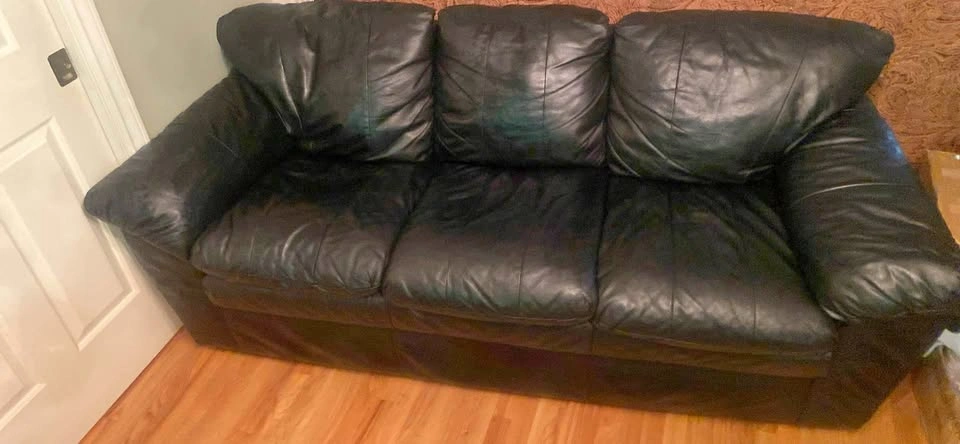 Black Leather 3-Seater Sofa – $250 OBO