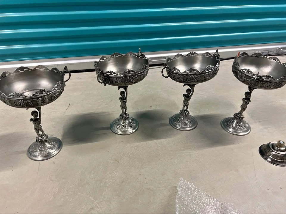 Set of 4 Silvia Pewter Cherub Pedestal Bowls / Candy Dishes