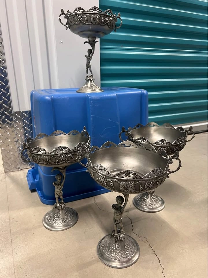 Set of 4 Silvia Pewter Cherub Pedestal Bowls / Candy Dishes - photo 3
