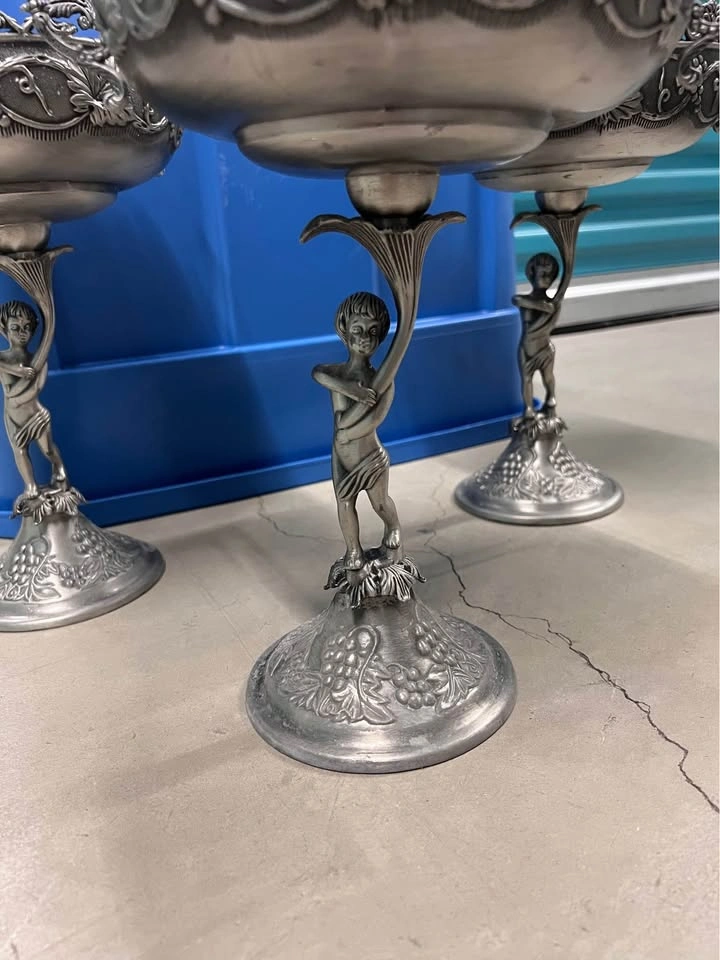Set of 4 Silvia Pewter Cherub Pedestal Bowls / Candy Dishes - photo 4