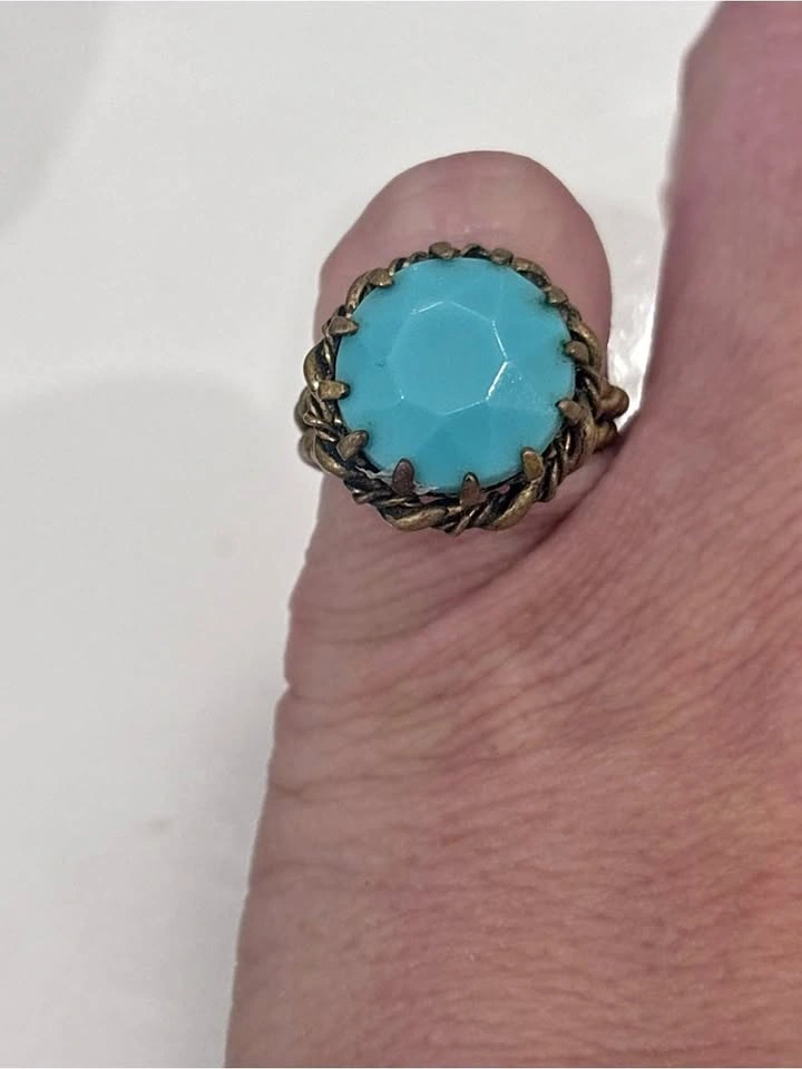 Vintage turquoise blue statement cocktail ring- adjustable antiq