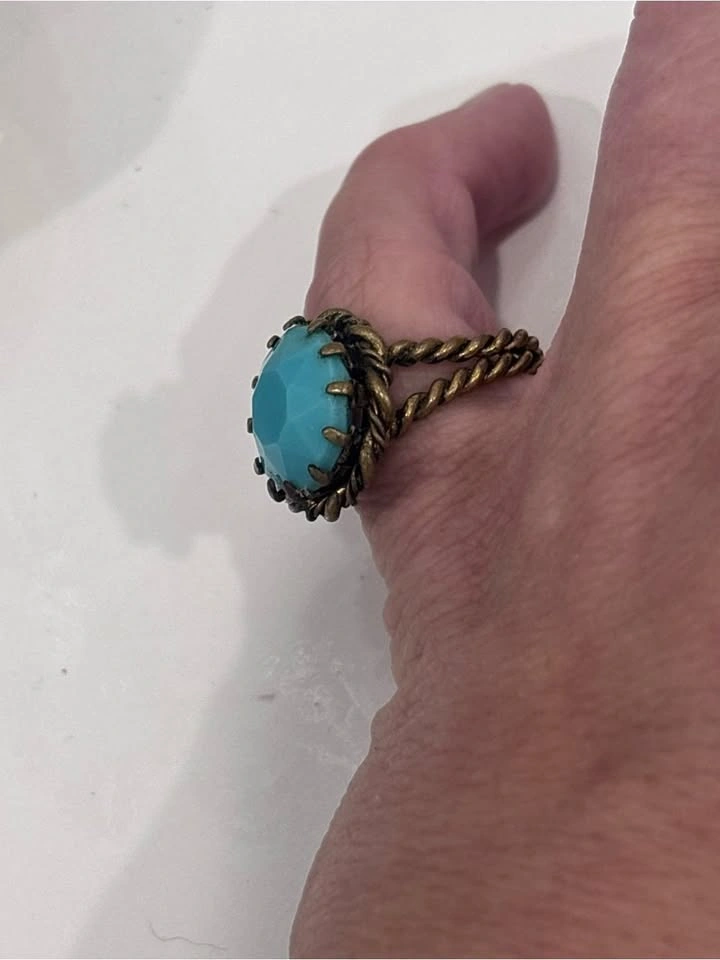 Vintage turquoise blue statement cocktail ring- adjustable antiq - photo 2