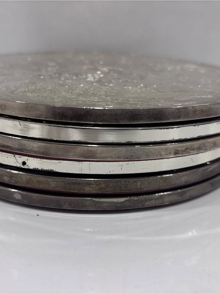 Vintage Set of 6 Ornate Embossed Metal Trivets – 7.5” - photo 3