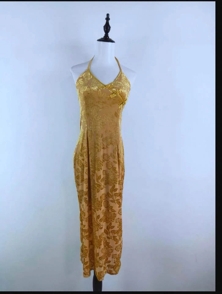 Xs Beige Gold Floral Slip Dress - photo 3