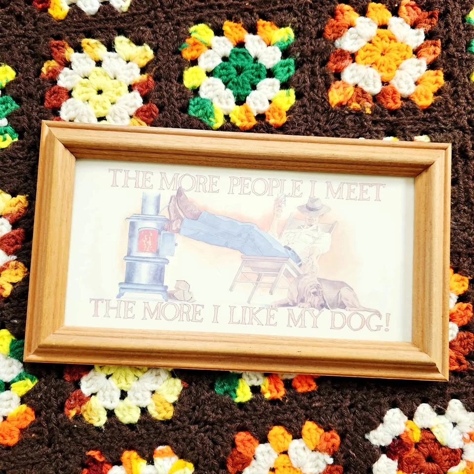 Vintage Cowboy Dog 70s 80s Wall Art Framed Western Decor