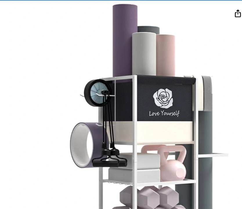 Home Gym Storage Rack – Weights, Yoga Mats, Rollers (White)