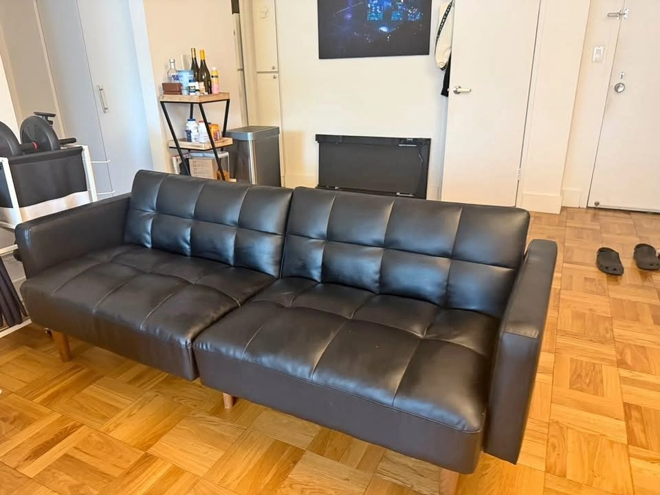 mopio Futon Sofa Bed – Black Faux Leather