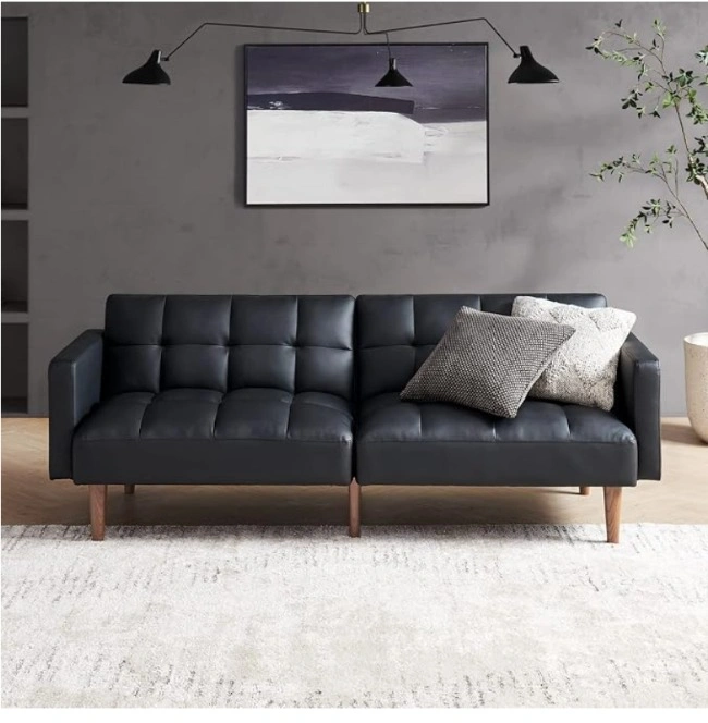 mopio Futon Sofa Bed – Black Faux Leather - photo 2