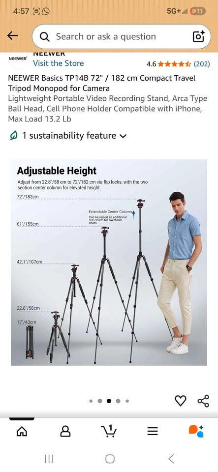 NEEWER Basics TP14B 72" Compact Travel Tripod Monopod - photo 3