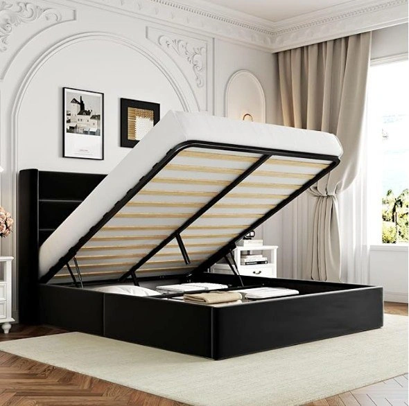 Allewie Queen Bed Frame – Hydraulic Lift-Up Storage, Black