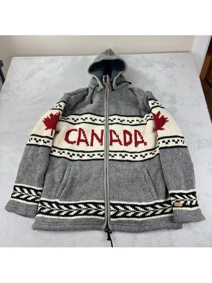 VTG Ark Imports Men's XXL 100% Wool Cowichan Maple Leaf Jacket