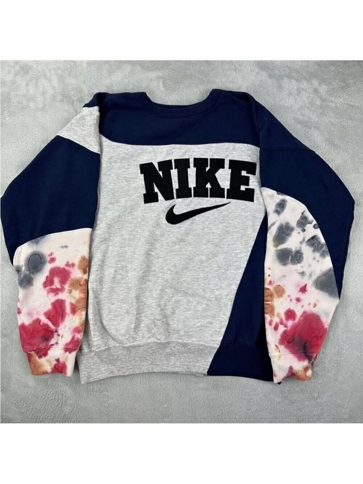 Nike Rework Crewneck - Navy Blue/Grey Tie-Dye - Size L