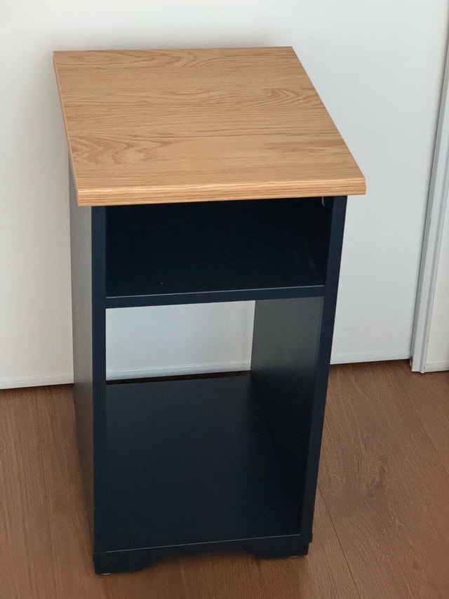SKRUVBY Black-Blue with Wood Top Side Table/Nightstand