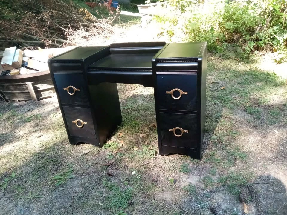 Antique mirrored vanity desk with tree painting - photo 2