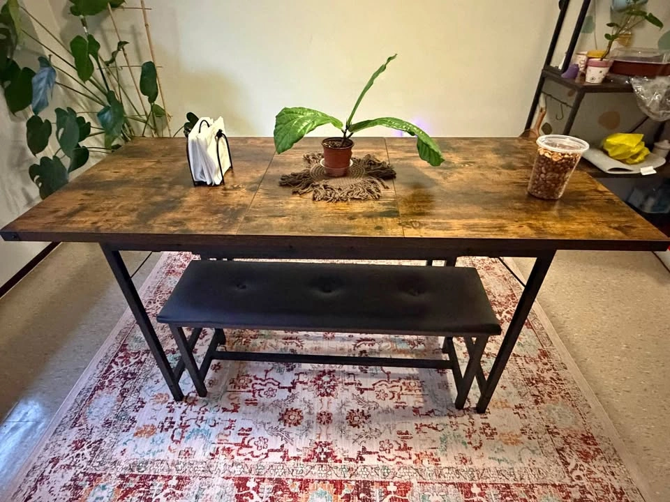 Extendable Dining Table with Two Benches