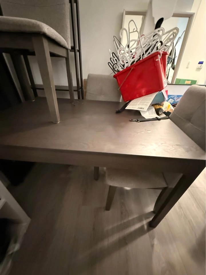 Dark Wood Expandable Dining Table with Upholstered Chairs - photo 3