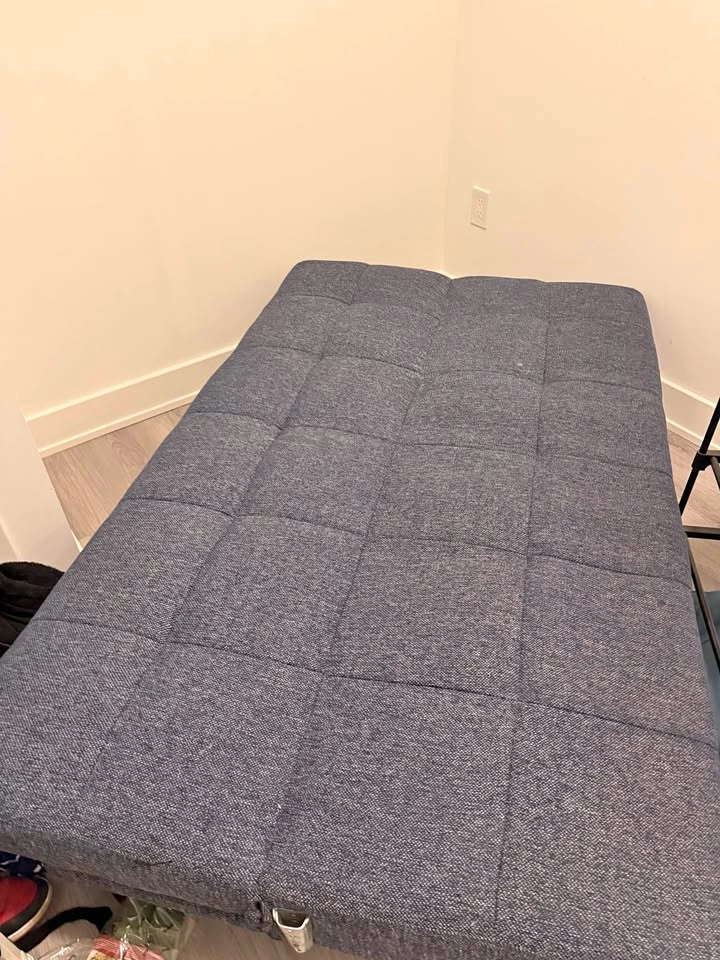 Blue Fabric Tufted Futon Sofa Bed