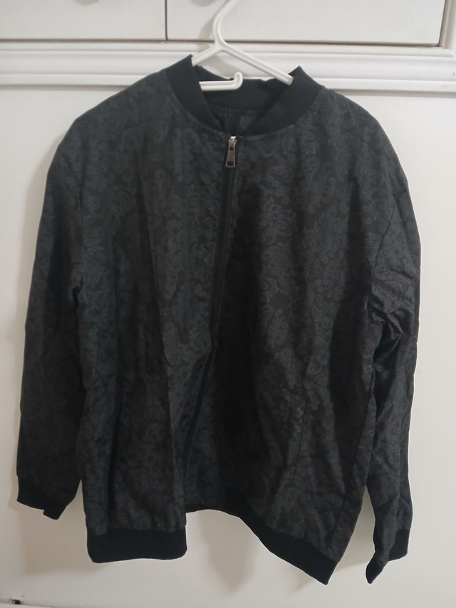 Damask / Paisley Pattern Zip-Up Bomber Jacket (Polyster/Large)