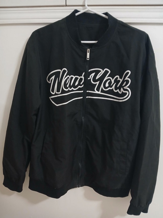 "New York" Script Bomber Jacket (Black/Polyster/Medium)