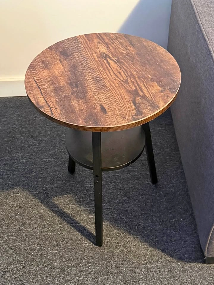 Round Side Table with Storage Shelf