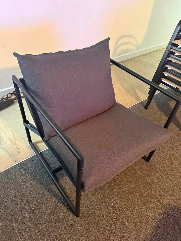 Metal Frame Accent Chair with Grey Cushions
