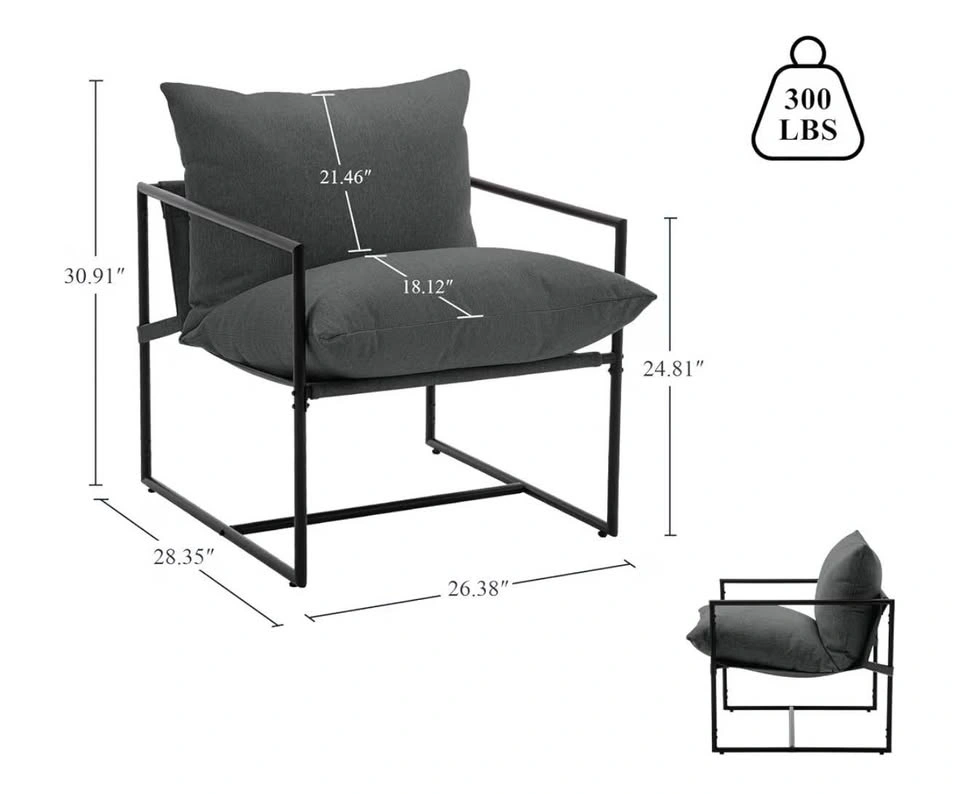 Metal Frame Accent Chair with Grey Cushions - photo 4