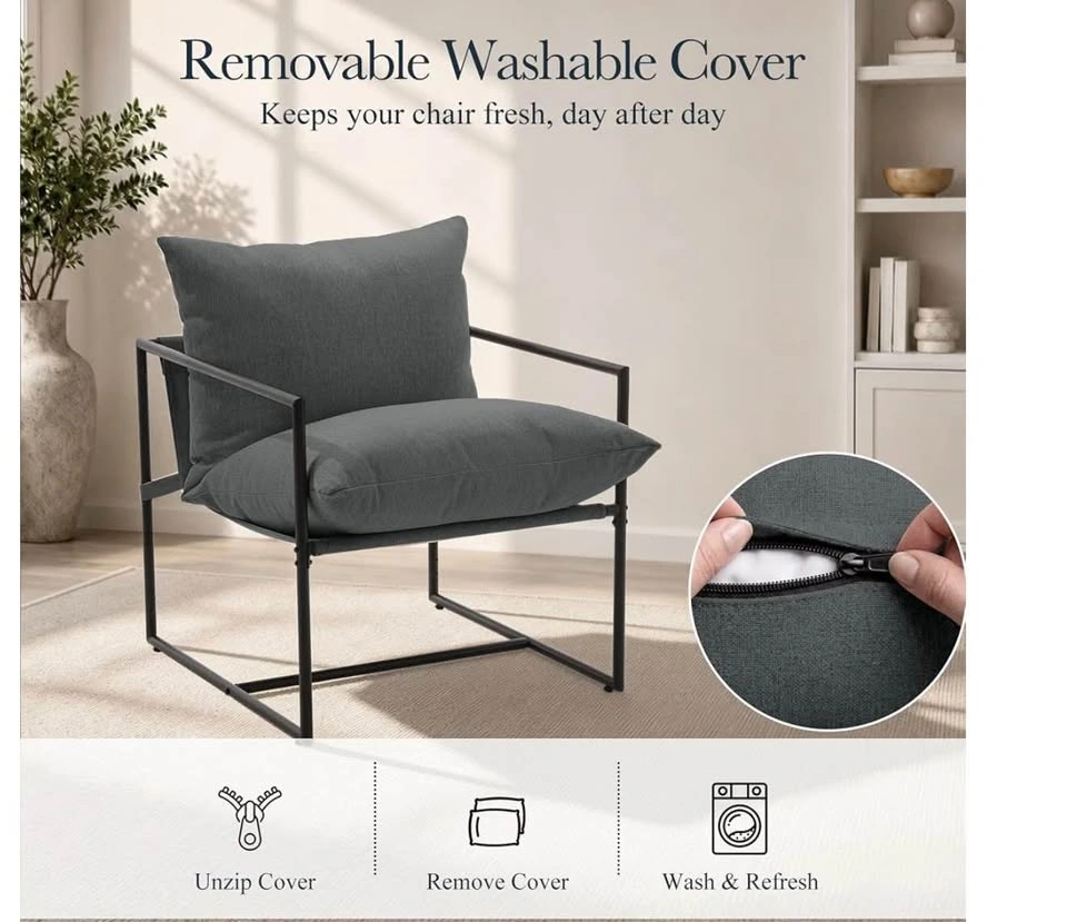 Metal Frame Accent Chair with Grey Cushions - photo 5