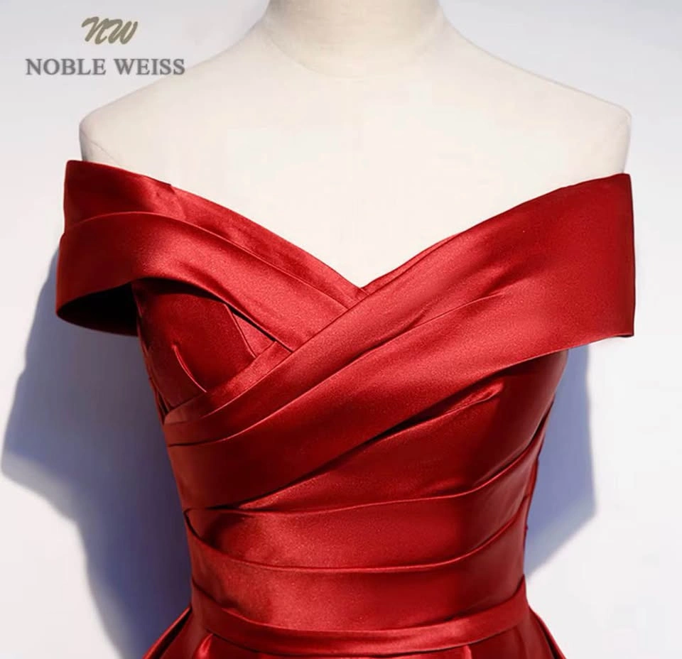 Long V-Neck Off The Shoulder A-Line Floor-Length Satin Dress - photo 5