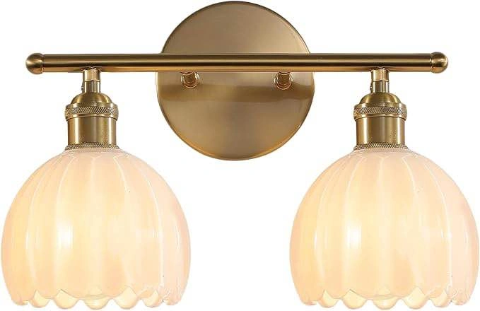 Modern Brass 2-Light Vanity Wall Sconce with Scalloped Glass Sha - photo 2