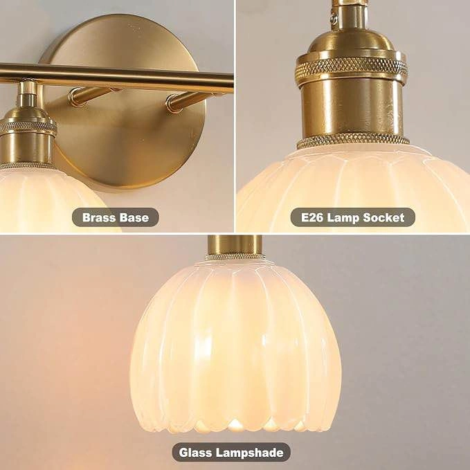 Modern Brass 2-Light Vanity Wall Sconce with Scalloped Glass Sha - photo 3