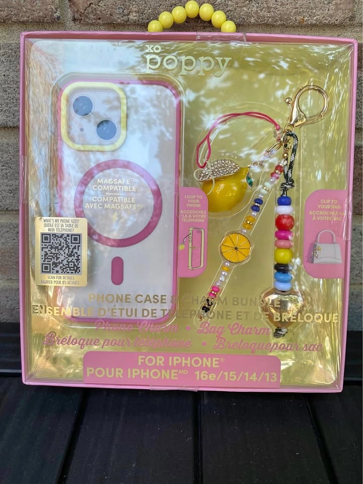 XO Poppy iPhone 16e/15/14/13 Phone Case & Charm Bundle