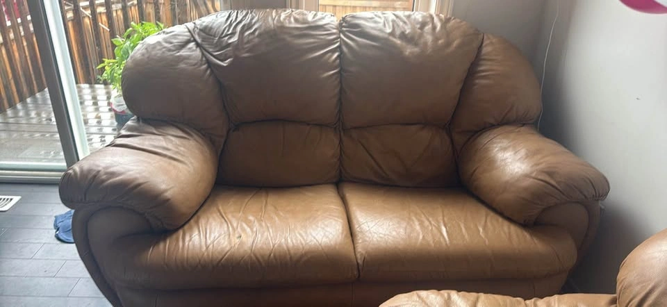 Tan Leather Sofa and Loveseat Set - photo 2