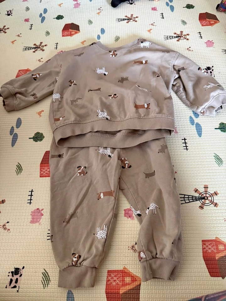 Tan Dog Print Sweatshirt and Jogger Set