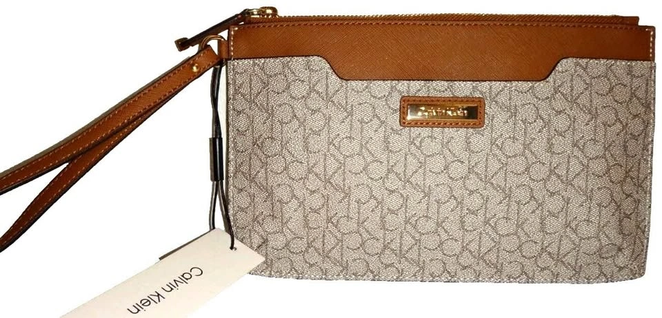 CALVIN KLEIN Almond Signature Large Wristlet Clutch Wallet