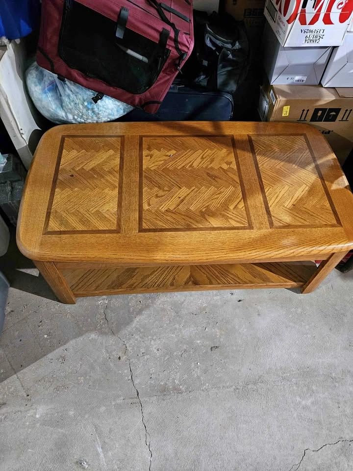 3-Piece Oak Parquet Coffee and End Table Set