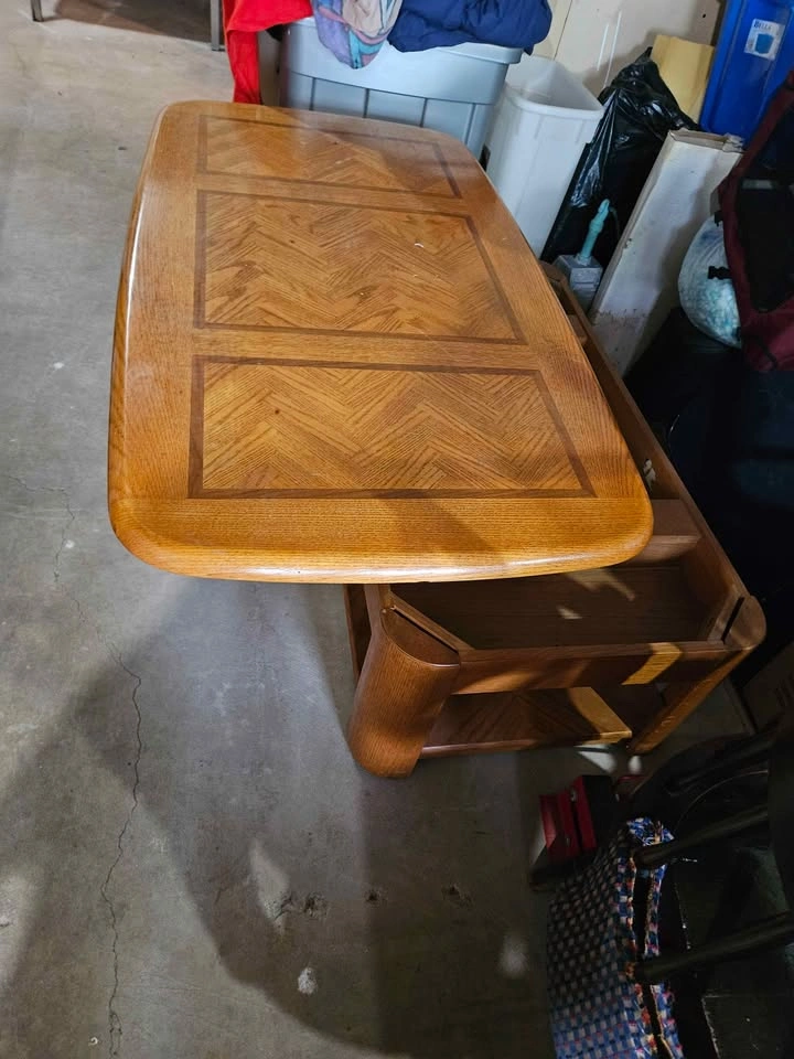 3-Piece Oak Parquet Coffee and End Table Set - photo 2
