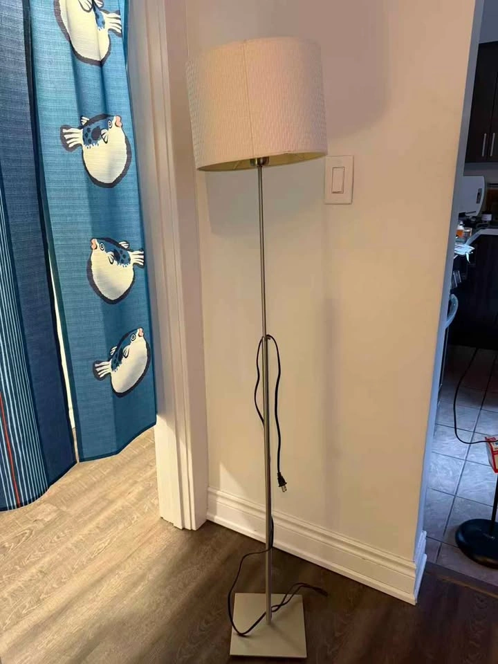 Modern Brushed Metal Floor Lamp with Textured Shade - photo 2