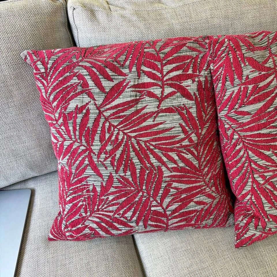 Set of 2 Red Palm Leaf Throw Pillows