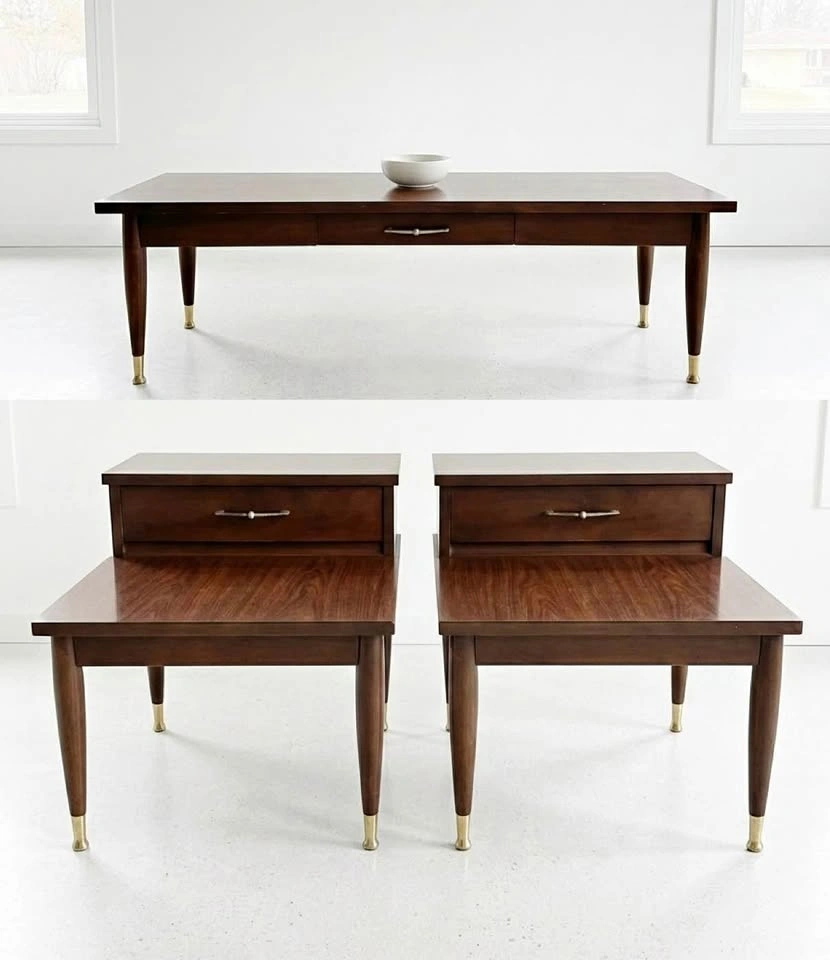 Vintage Mid Century Modern Mersman Walnut Table Set – 3 Pieces