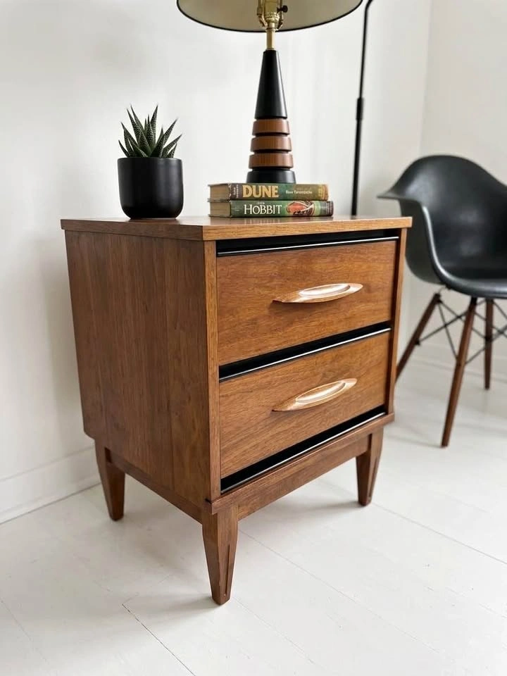 Refinished Mid-Century Modern Walnut Nightstand / End Table