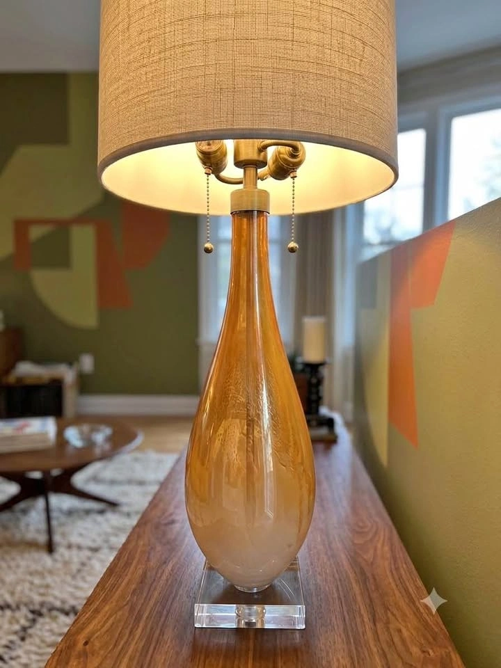 Large 32" MCM Orange Teardrop Glass Table Lamp