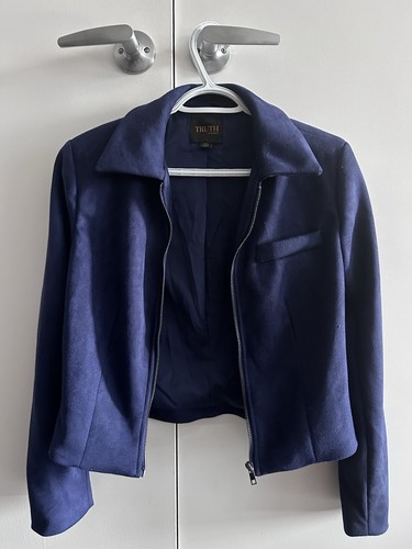 TRUTH by Republic Navy Blue Suede-Look Zip Jacket Women’s S/P
