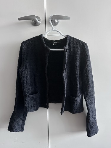 UNIQLO Knitted Short Cardigan Jacket in Black Tweed