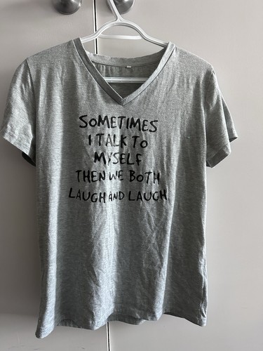 Grey Funny Quote V-Neck T-Shirt “Sometimes I Talk to Myself”