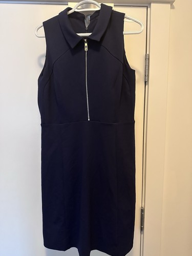 Ivanka Trump Navy Blue Collared Zip-Front Sleeveless Dress - photo 2