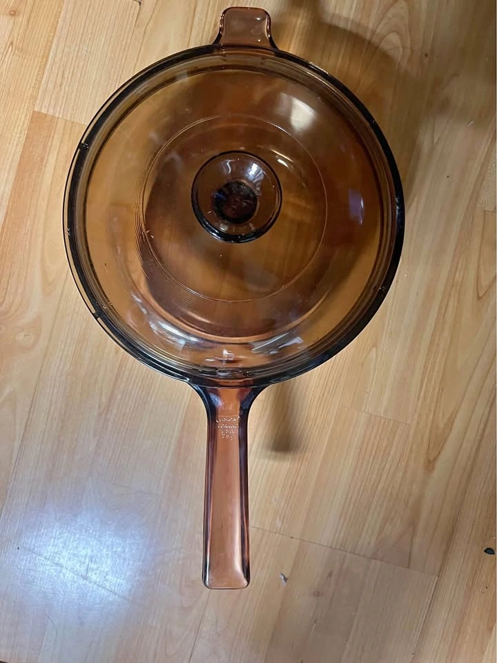 Vintage 1988 Corning Visions 2.5L Amber Glass Cooking Pot