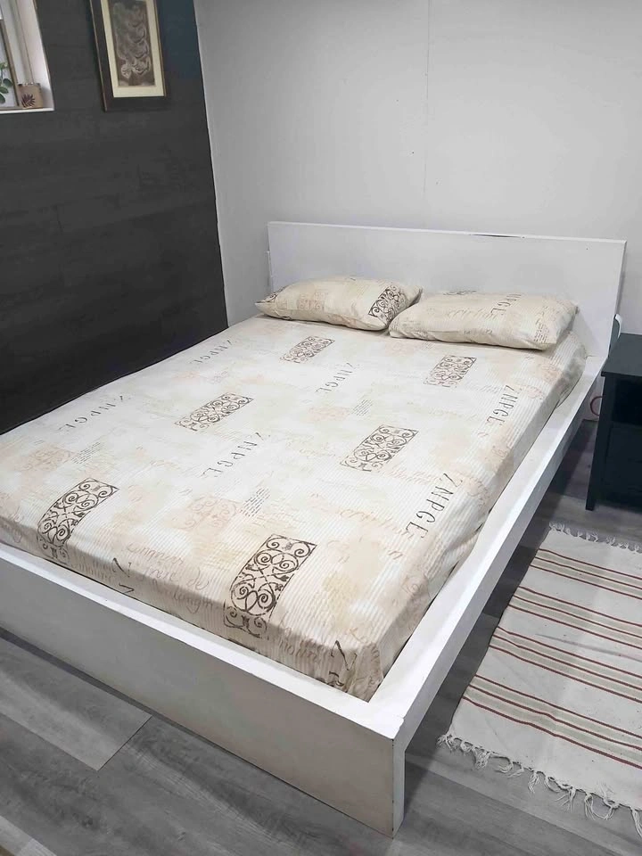 Queen bed w/ mattress and 2 charger bars