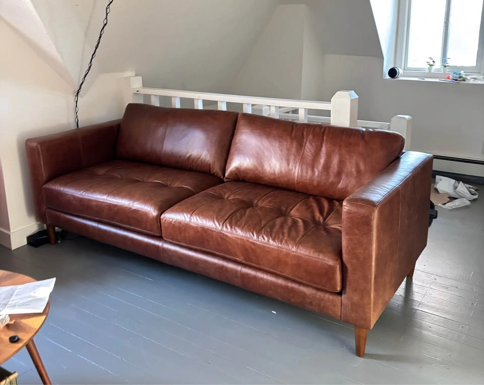Custom Brown Leather Couch - photo 2