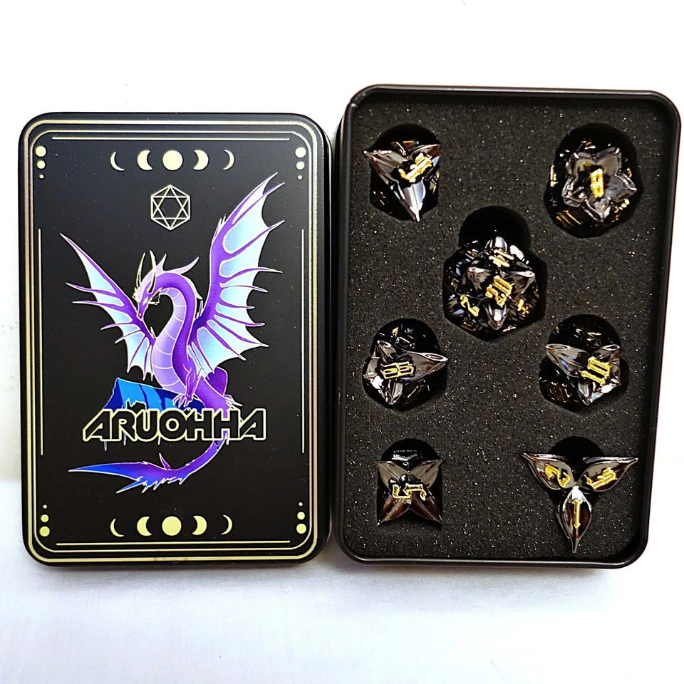 Aruohha Premium Solid Metal 7-Piece Polyhedral Dice Set